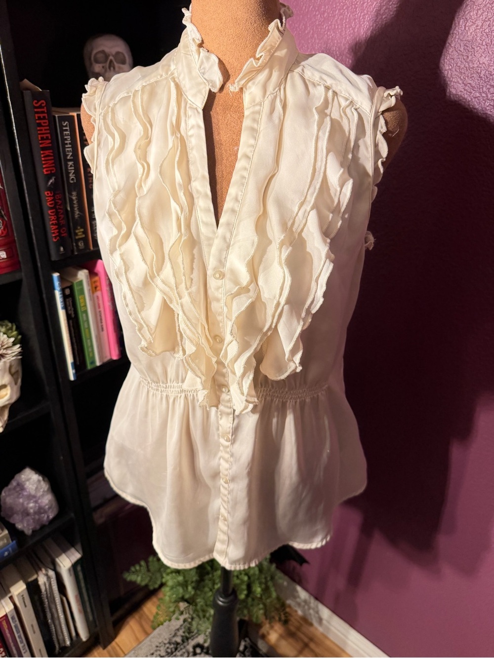Converse Y2K Women's Cream Ruffle Front Sleeveless Blouse